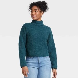 Universal Thread Teal Fuzzy Mock Neck Cropped Sweater, Women’s size large